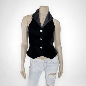 Vintage AFTER FIVE Black Velour‎ Vest 8 Collared